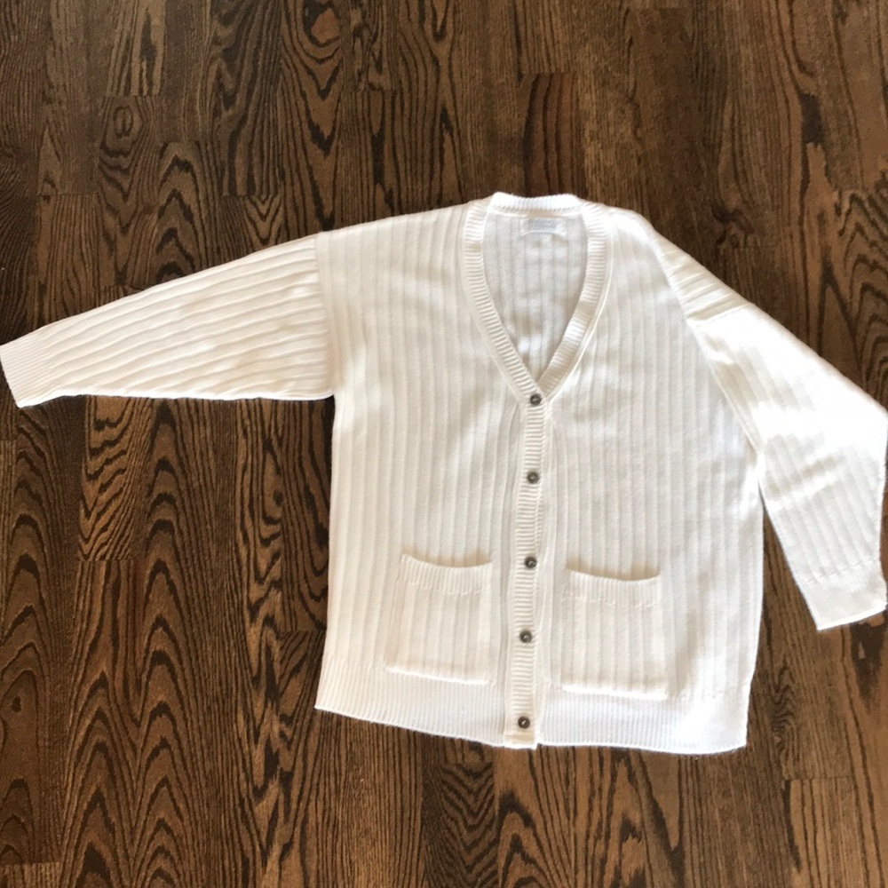 Designers Originals white acrylic cardigan, size L